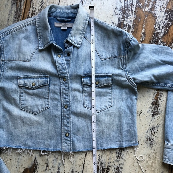 ALL SAINTS Denim Western Shirt Cropped Factory Raw Hem XS - Picture 5 of 10